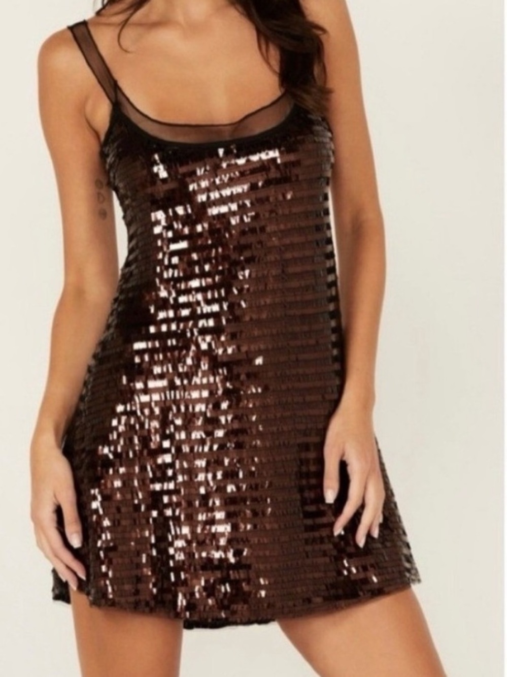 Free People Disco Fever Brown Sequin Mini Dress